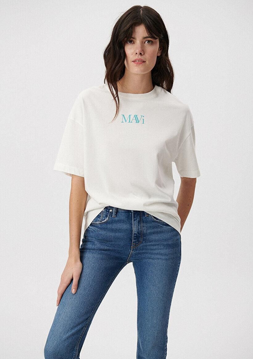 MAVİ KADIN MAVİ LOGO TSHIRT Kırık Beyaz 1611593-70057