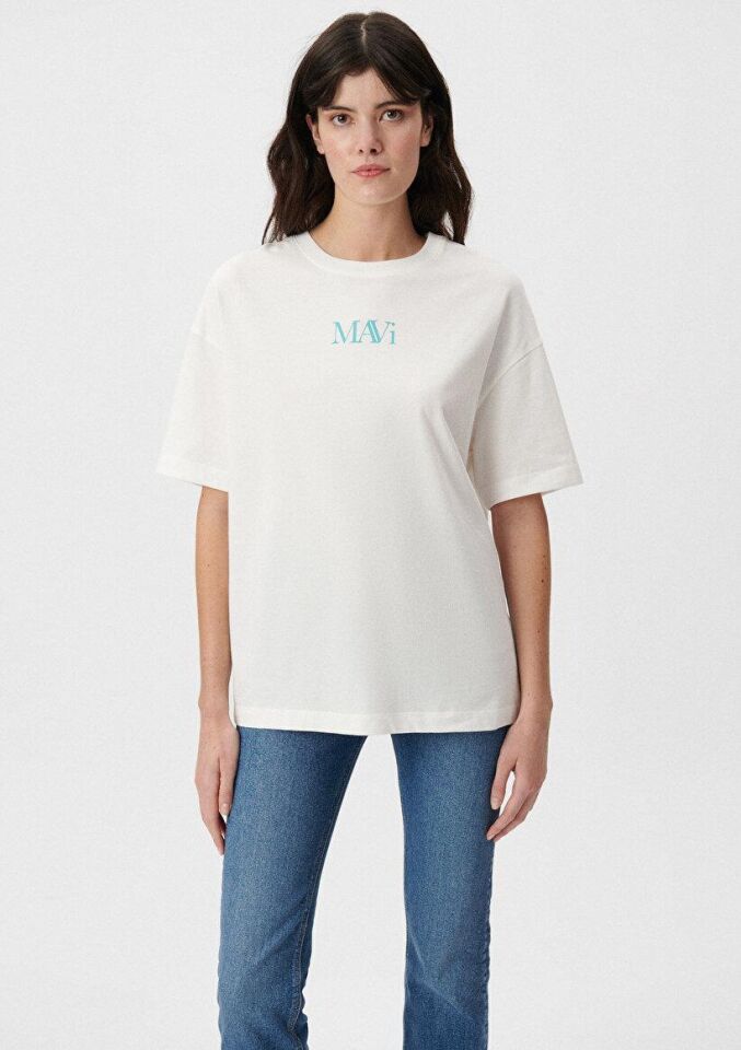 MAVİ KADIN MAVİ LOGO TSHIRT Kırık Beyaz 1611593-70057