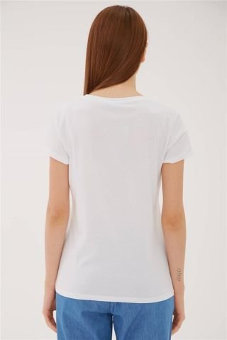 FASHION FRIENDS KADIN BASKILI T-SHİRT 23Y-TST0338K1 BEYAZ - L