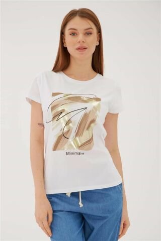 FASHION FRIENDS KADIN BASKILI T-SHİRT 23Y-TST0338K1 BEYAZ - XL