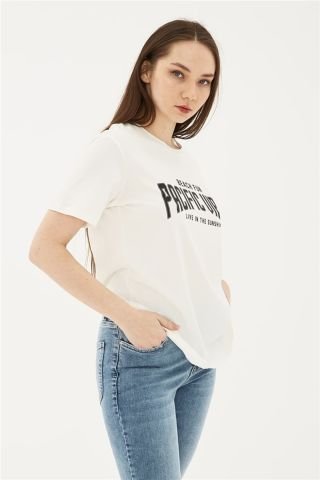 FASHION FRIENDS KADIN BASKILI T-SHİRT 23Y-TST0383K1 EKRU - L