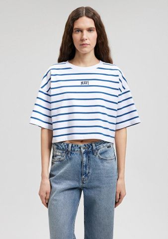 MAVİ KADIN MAVİ BASKILI TİŞÖRT Navy Peony Stripe 1612227-86679
