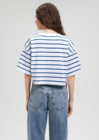 MAVİ KADIN MAVİ BASKILI TİŞÖRT Navy Peony Stripe 1612227-86679