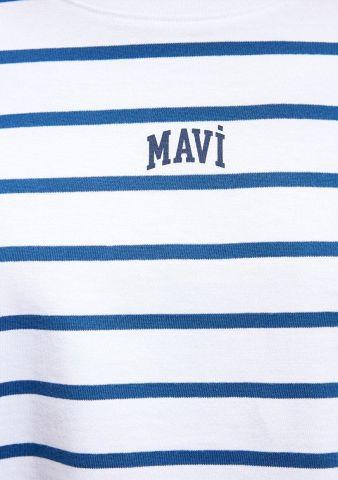 MAVİ KADIN MAVİ BASKILI TİŞÖRT Navy Peony Stripe 1612227-86679