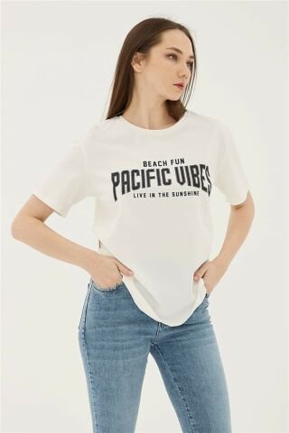 FASHION FRIENDS KADIN BASKILI T-SHİRT 23Y-TST0383K1 EKRU - XS