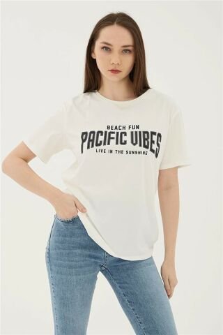 FASHION FRIENDS KADIN BASKILI T-SHİRT 23Y-TST0383K1 EKRU - XS