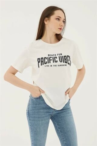 FASHION FRIENDS KADIN BASKILI T-SHİRT 23Y-TST0383K1 EKRU - XL