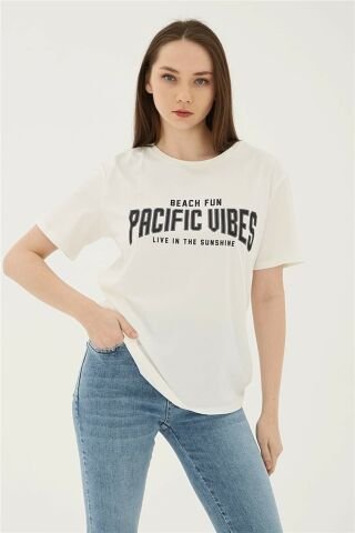 FASHION FRIENDS KADIN BASKILI T-SHİRT 23Y-TST0383K1 EKRU - XL