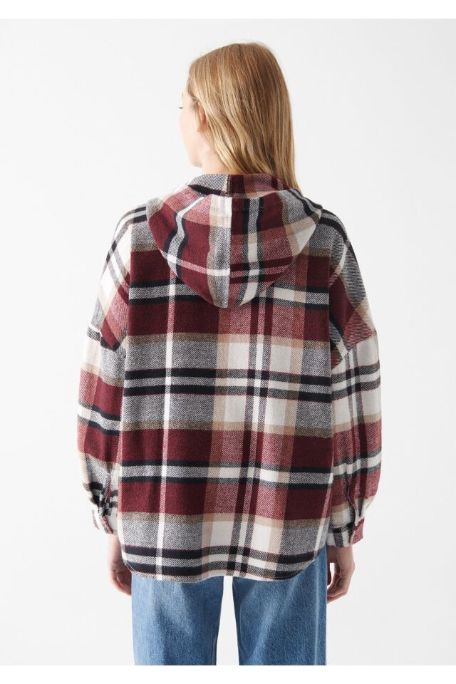 MAVİ KADIN KAPÜŞONLU GÖMLEK Kırmızı Kareli 122354-83151