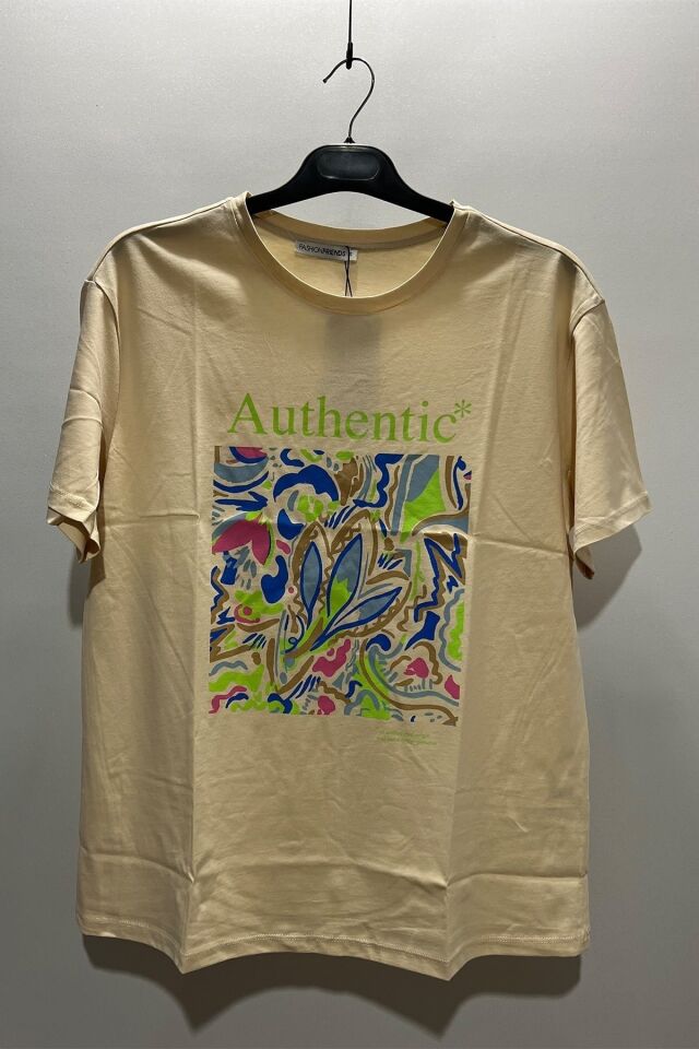 FASHION FRIENDS KADIN BASKILI T-SHİRT 23Y-TST0410K1 HARDAL - M