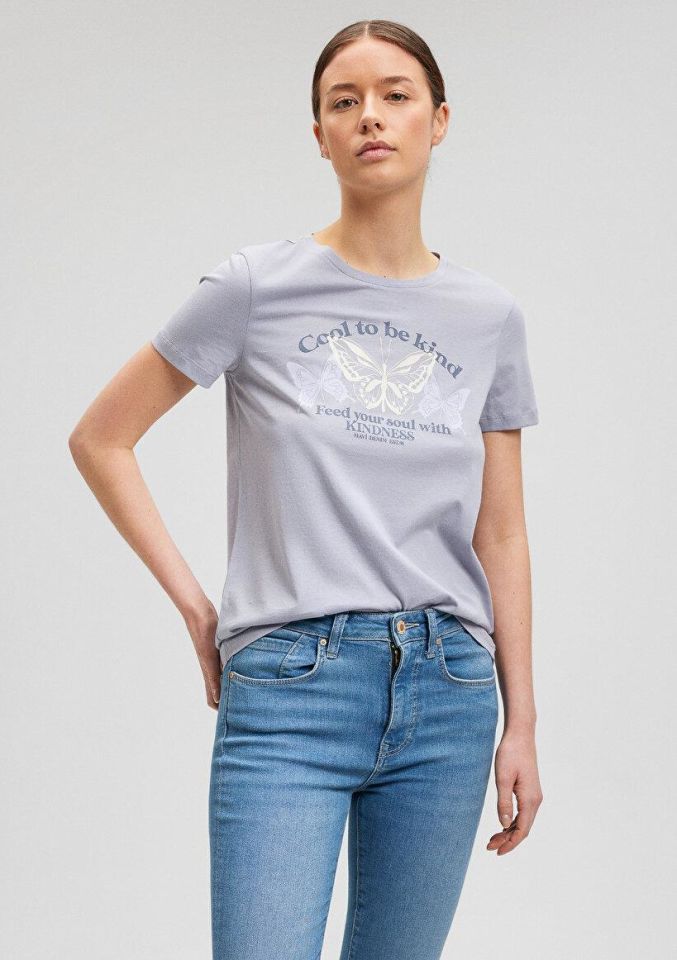 MAVİ KADIN KELEBEK BASKILI TİŞÖRT Lilac Gray 1612386-87113