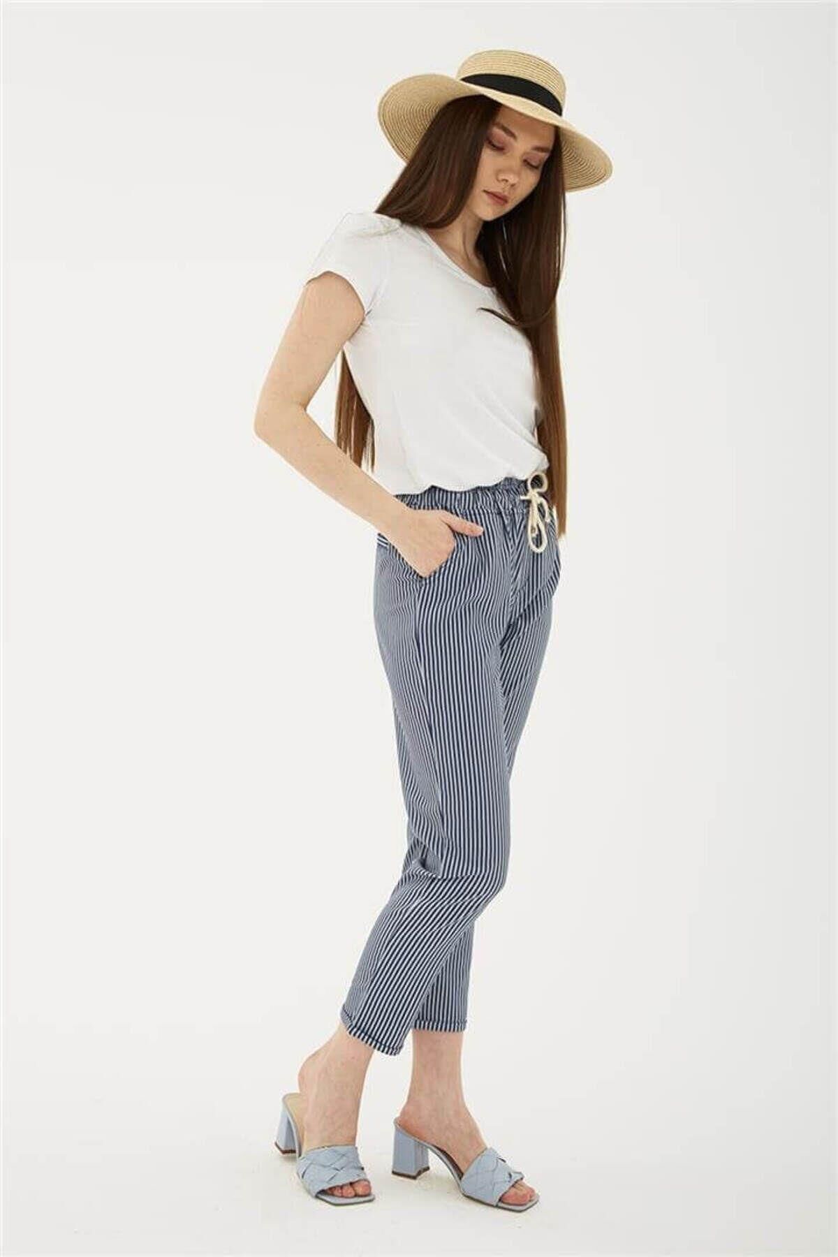 FASHION FRIENDS KADIN ÇİZGİLİ PANTOLON 24Y0344K1