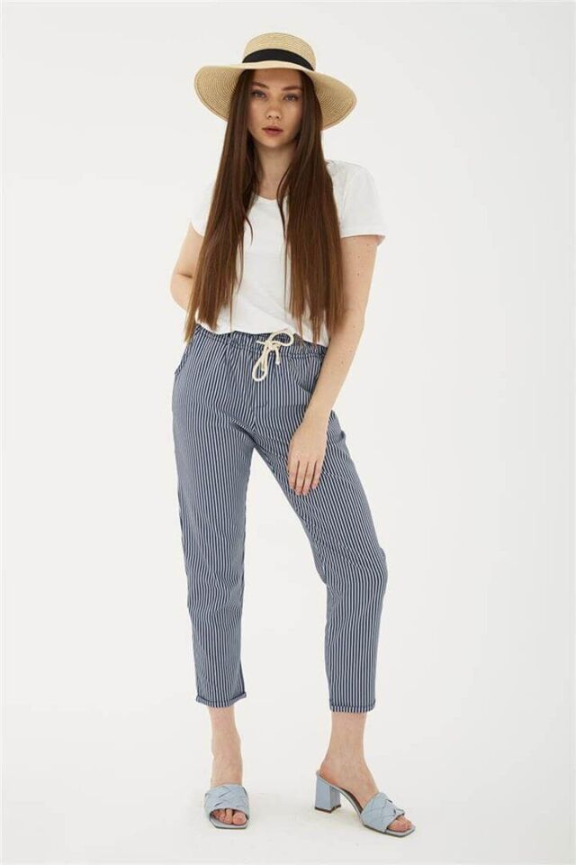 FASHION FRIENDS KADIN ÇİZGİLİ PANTOLON 24Y0344K1