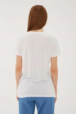 FASHION FRIENDS KADIN BASKILI T-SHİRT 23Y-TST0422K1 BEYAZ - M