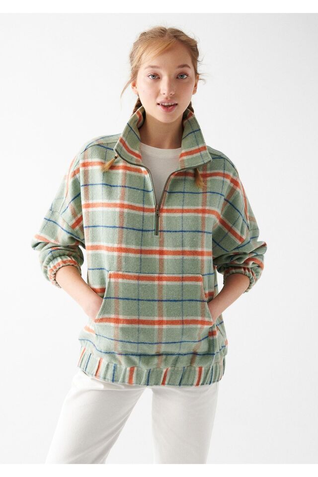 MAVİ KADIN KARELİ BLUZ Mint Yeşil Kareli 1210297-83177