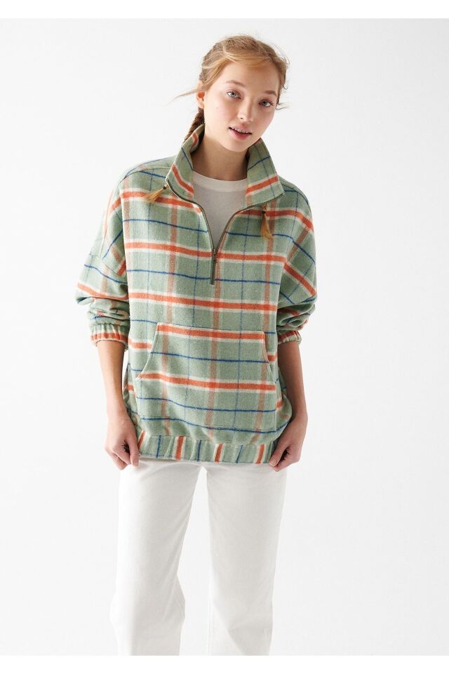 MAVİ KADIN KARELİ BLUZ Mint Yeşil Kareli 1210297-83177