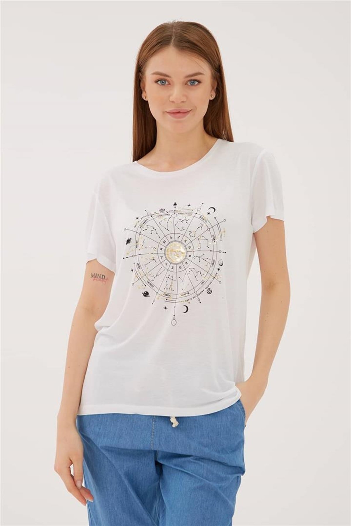 FASHION FRIENDS KADIN BASKILI T-SHİRT 23Y-TST0422K1 BEYAZ - S