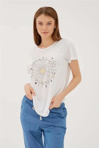 FASHION FRIENDS KADIN BASKILI T-SHİRT 23Y-TST0422K1 BEYAZ - XL