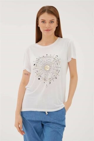 FASHION FRIENDS KADIN BASKILI T-SHİRT 23Y-TST0422K1 BEYAZ - XL