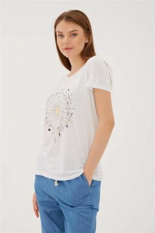 FASHION FRIENDS KADIN BASKILI T-SHİRT 23Y-TST0422K1 BEYAZ - XL