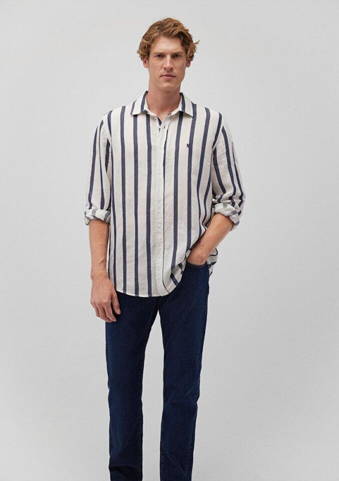 MAVİ ERKEK ÇİZGİLİ GÖMLEK Koyu Lacivert 0211143-70488