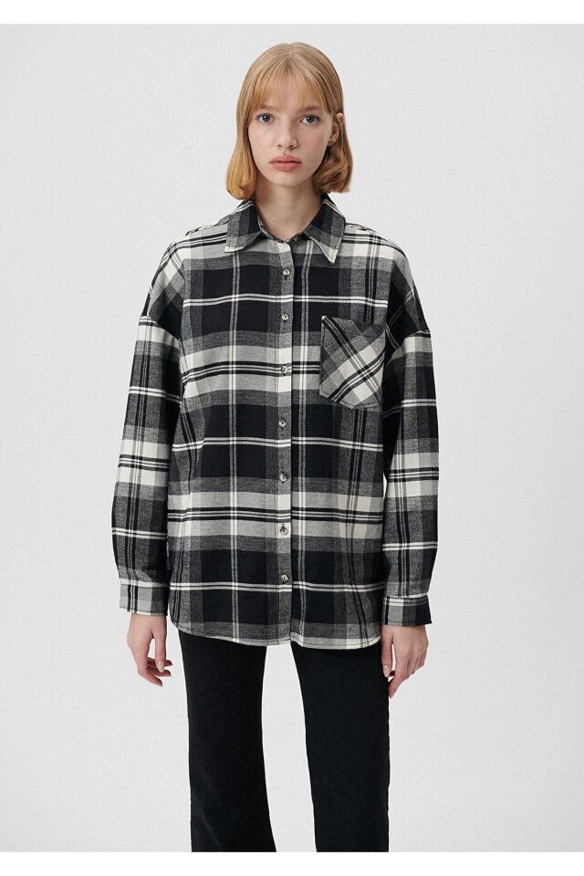 MAVİ KADIN UZUN KOLLU GÖMLEK Siyah Kareli 122870-82503