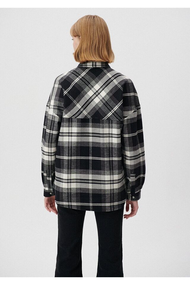 MAVİ KADIN UZUN KOLLU GÖMLEK Siyah Kareli 122870-82503