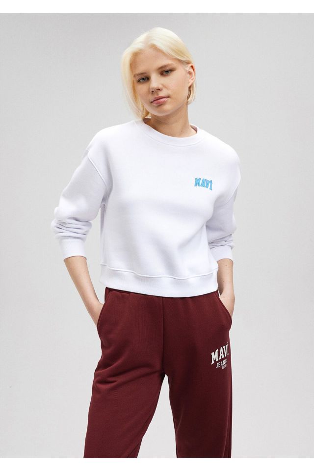 MAVİ KADIN LOGO KISA SWEATSHIRT Beyaz 1611601-620