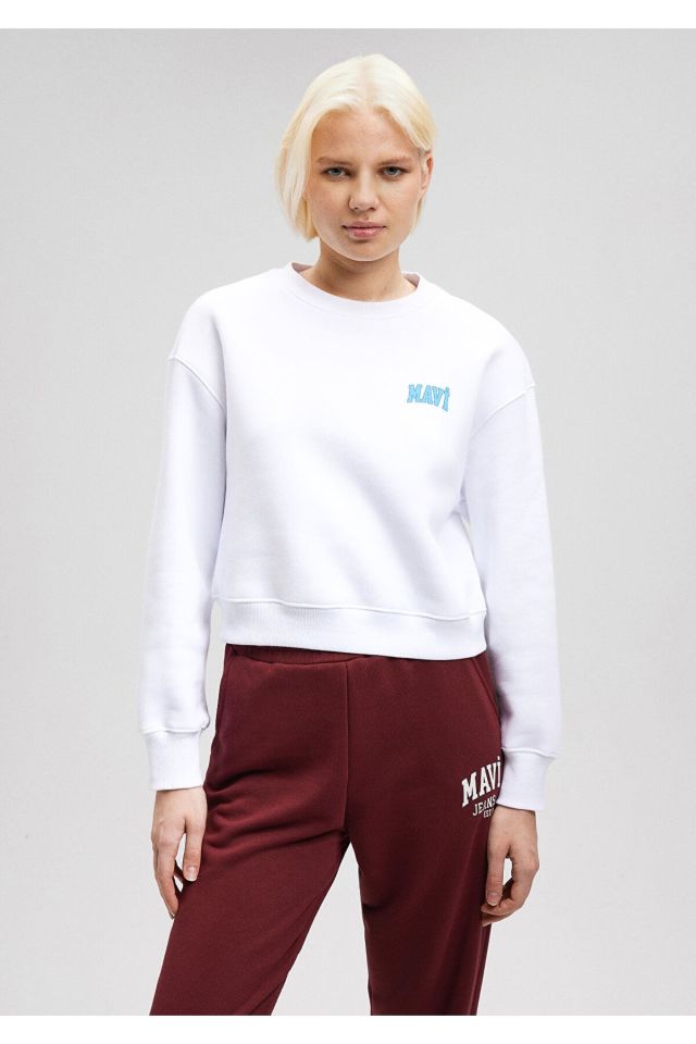 MAVİ KADIN LOGO KISA SWEATSHIRT Beyaz 1611601-620