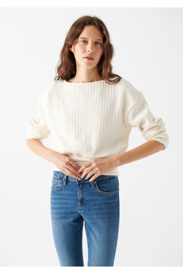 MAVİ KADIN SIRT DETAYLI PENYE Kırık Beyaz 1611046-81964