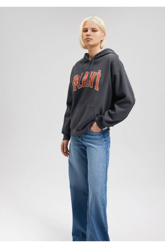 MAVİ KADIN MAVİ LOGO KAPÜŞONLU SWEATSHIRT Antrasit 1600361-80106