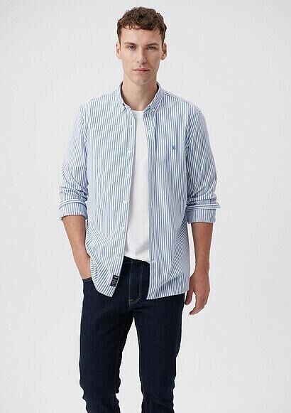 MAVİ ERKEK ÇİZGİLİ GÖMLEK Koyu Denim 0210527-70718