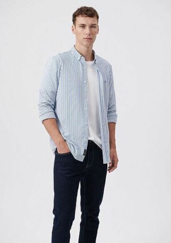 MAVİ ERKEK ÇİZGİLİ GÖMLEK Koyu Denim 0210527-70718