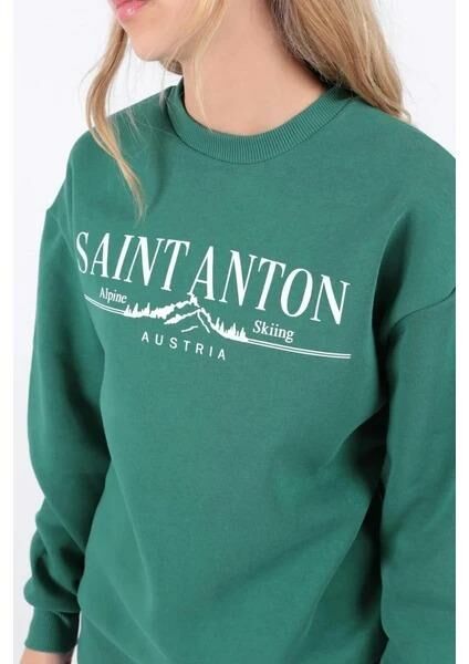 FASHION FRIENDS KADIN BİSİKLET YAKA BASKILI SWEAT 24K0845K1