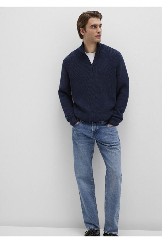 MAVİ ERKEK YARIM FERMUARLI KAZAK Koyu Lacivert 0710268-82318