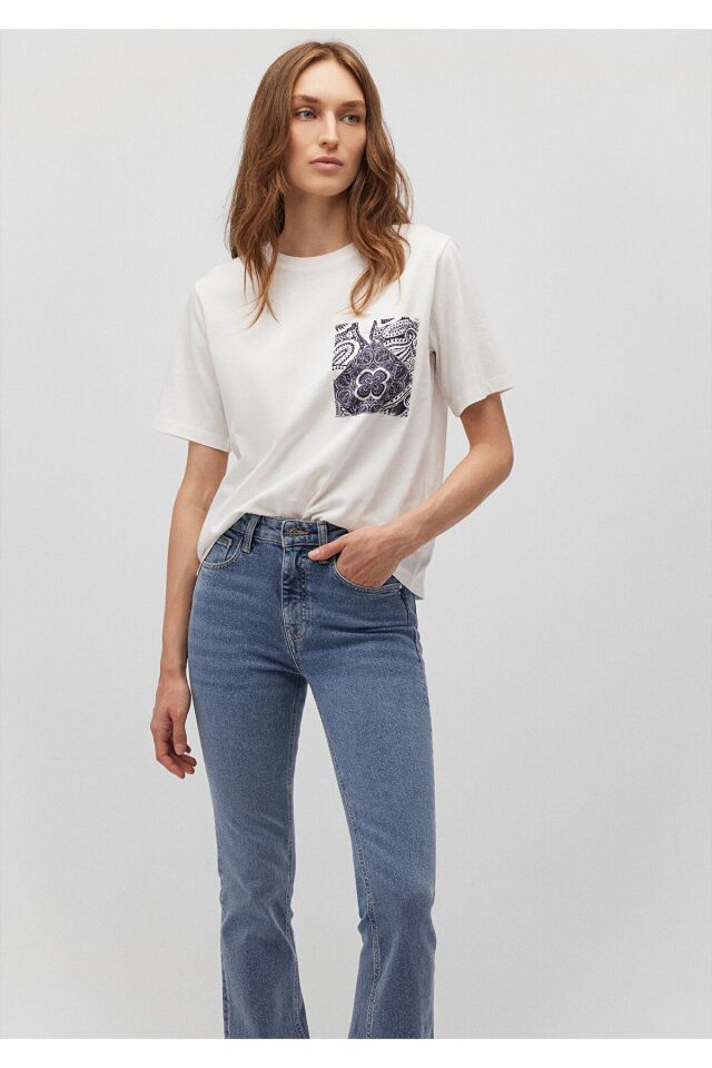 MAVİ KADIN BİSİKLET YAKA TİŞÖRT Kırık Beyaz 1612685-70057