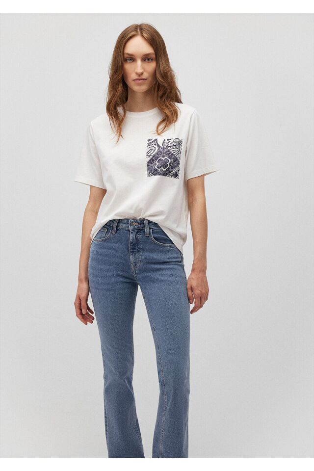 MAVİ KADIN BİSİKLET YAKA TİŞÖRT Kırık Beyaz 1612685-70057