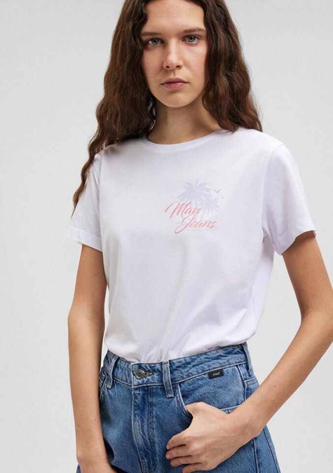 MAVİ KADIN BEACH BASKILI TİŞÖRT Beyaz 1612410-620