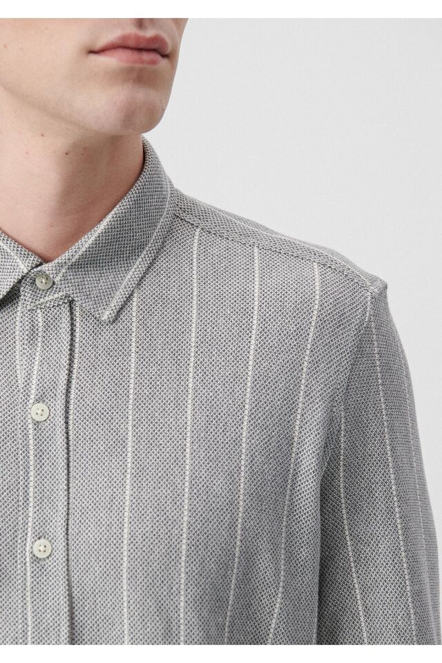 MAVİ ERKEK UZUN KOL GÖMLEK Açık Gri Melanj 0210704-80196