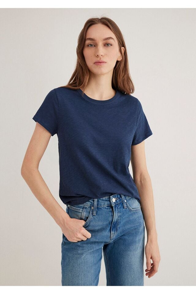 MAVİ KADIN BİSİKLET YAKA  BASIC İndigo Mavi 1613075-70487