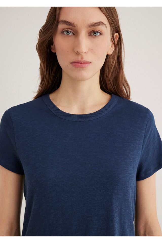 MAVİ KADIN BİSİKLET YAKA  BASIC İndigo Mavi 1613075-70487