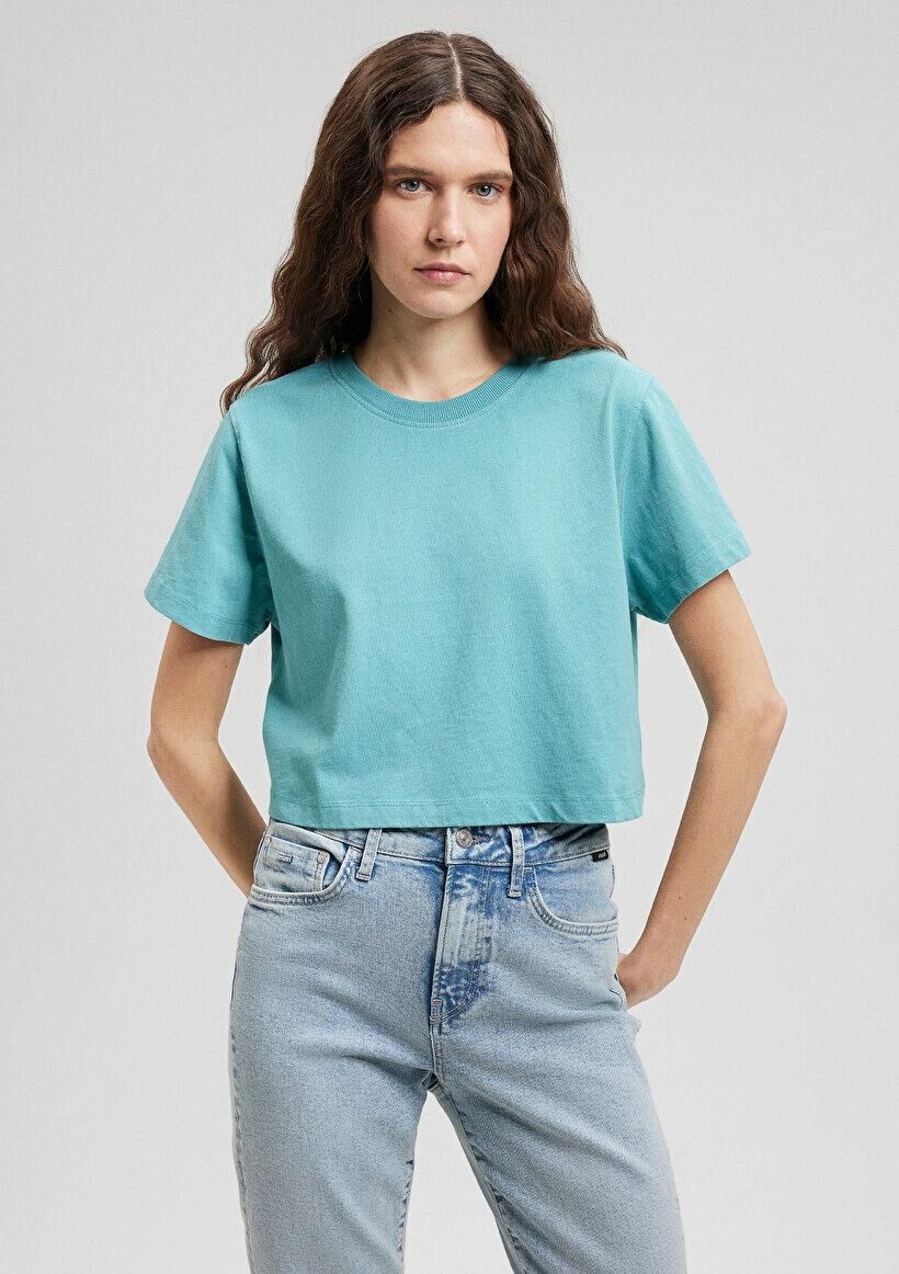MAVİ KADIN KISA KOL CROP TİŞÖRT Bristol Blue 1611644-71823