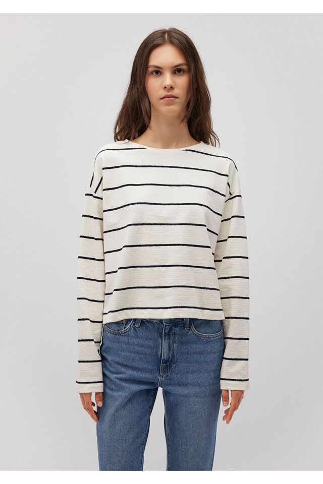 MAVİ KADIN UZUN KOLLU PENYE Derin Mavi Çizgili 1612614-84634