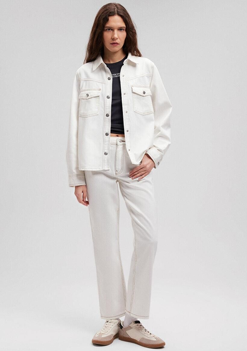 MAVİ KADIN DOKUMA PANTOLON Kırık Beyaz 1010637-70057