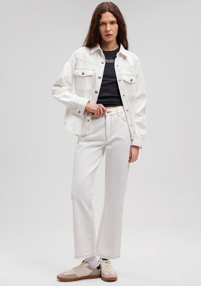 MAVİ KADIN DOKUMA PANTOLON Kırık Beyaz 1010637-70057