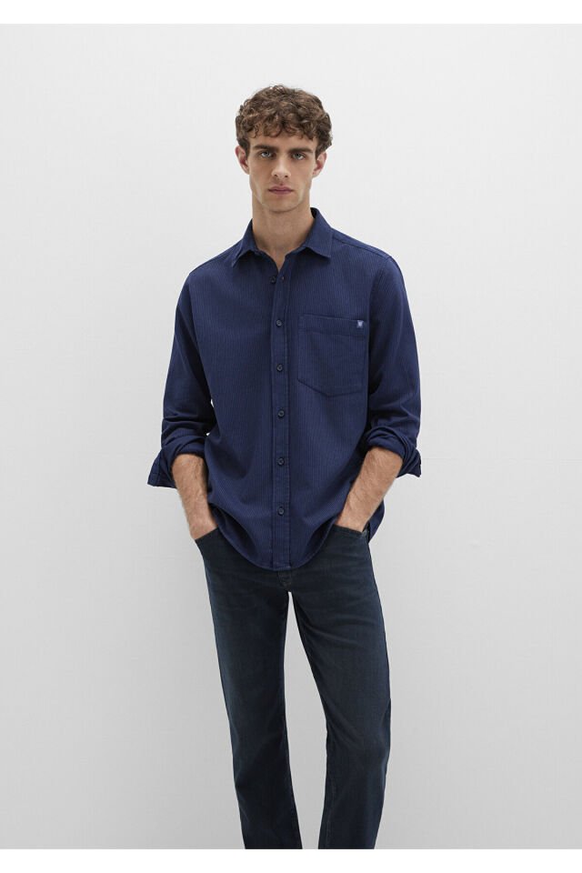MAVİ ERKEK ÇİZGİLİ GÖMLEK İndigo zemin üzeri Night 0211775-91324