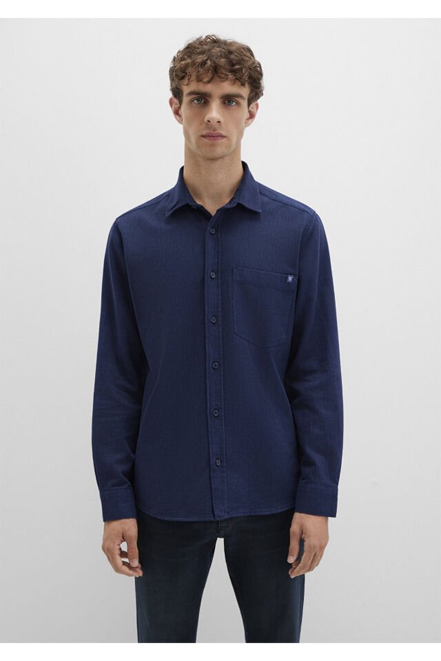 MAVİ ERKEK ÇİZGİLİ GÖMLEK İndigo zemin üzeri Night 0211775-91324