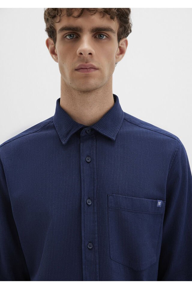 MAVİ ERKEK ÇİZGİLİ GÖMLEK İndigo zemin üzeri Night 0211775-91324