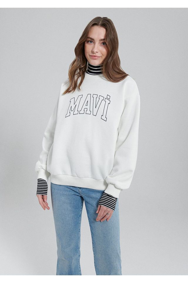 MAVİ KADIN MAVI LOGO SWEATSHIRT Kırık Beyaz 1611192-70057