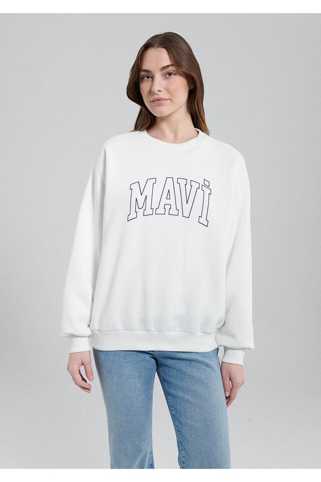 MAVİ KADIN MAVI LOGO SWEATSHIRT Kırık Beyaz 1611192-70057